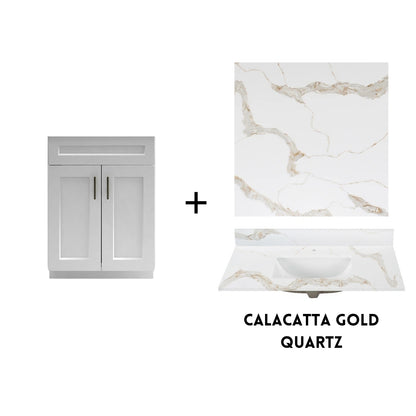 RTA White Shaker 24" Freestanding Bathroom Vanity Sink Base with Optional Quartz or Ceramic Countertop