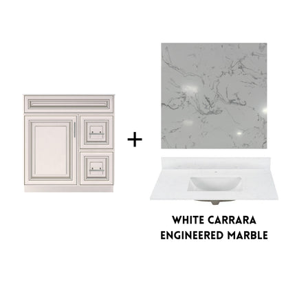 RTA Antique White Raised Panel 30" Freestanding Bathroom Vanity Combo Base with Optional Quartz or Ceramic Countertop