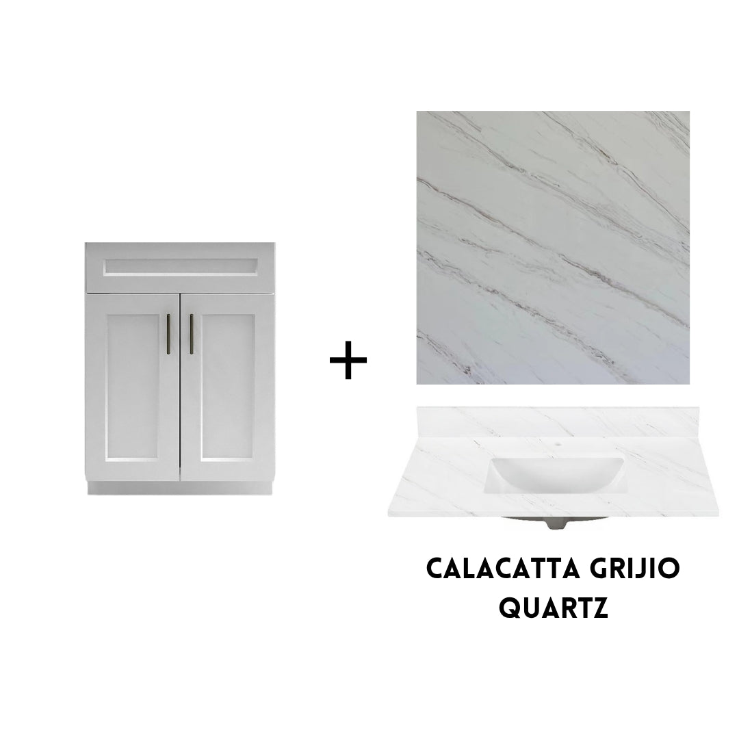 RTA White Shaker 24" Freestanding Bathroom Vanity Sink Base with Optional Quartz or Ceramic Countertop