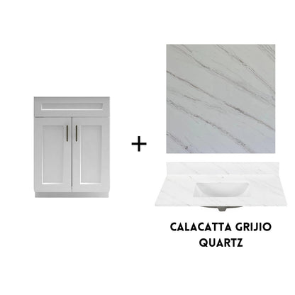 RTA White Shaker 24" Freestanding Bathroom Vanity Sink Base with Optional Quartz or Ceramic Countertop