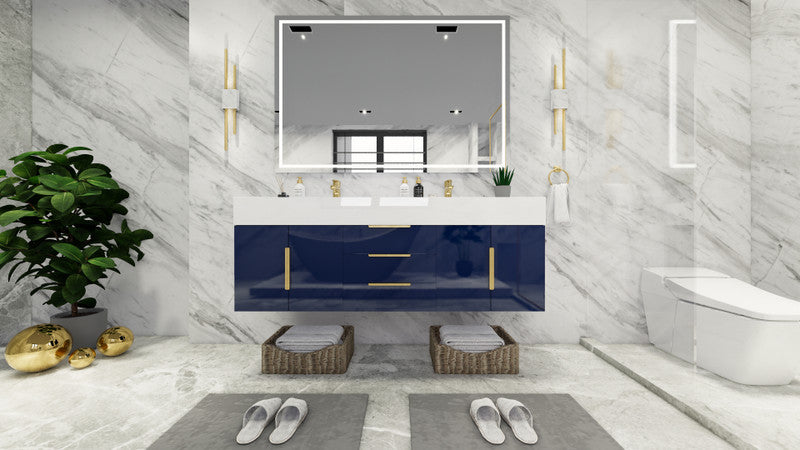 Bethany 60" Wall Mounted Bathroom Vanity with Reinforced Acrylic Integrated Sink Top