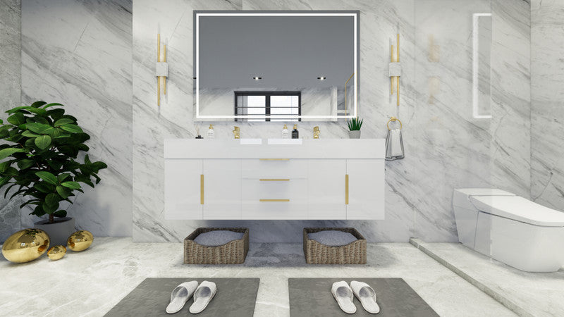 Bethany 60" Wall Mounted Bathroom Vanity with Reinforced Acrylic Integrated Sink Top