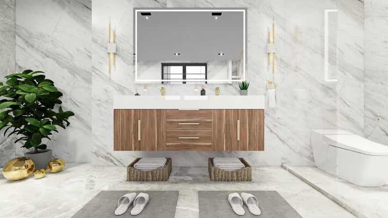 Bethany 60" Wall Mounted Bathroom Vanity with Reinforced Acrylic Integrated Sink Top