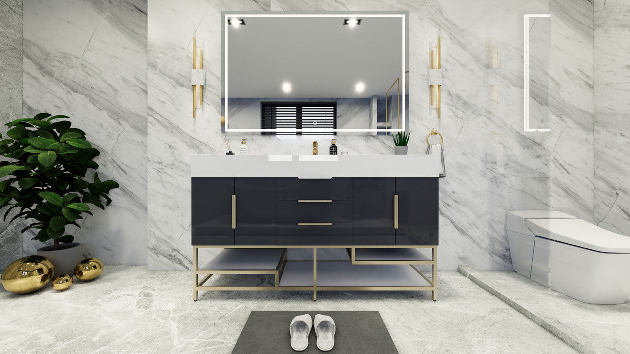 Bethany 60" Freestanding Bathroom Vanity with Reinforced Acrylic Integrated Sink Top