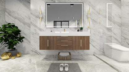 Bethany 60" Wall Mounted Bathroom Vanity with Reinforced Acrylic Integrated Sink Top