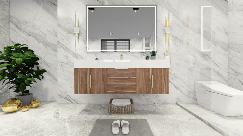 Bethany 60" Wall Mounted Bathroom Vanity with Reinforced Acrylic Integrated Sink Top