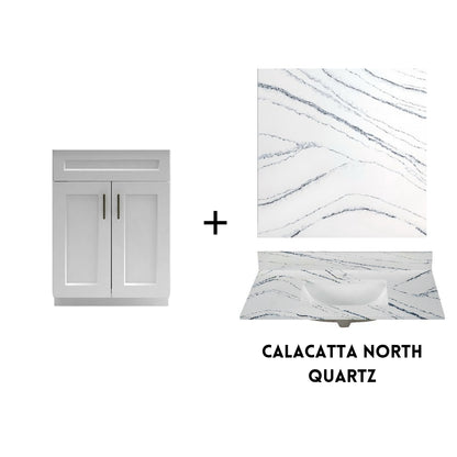 RTA White Shaker 24" Freestanding Bathroom Vanity Sink Base with Optional Quartz or Ceramic Countertop