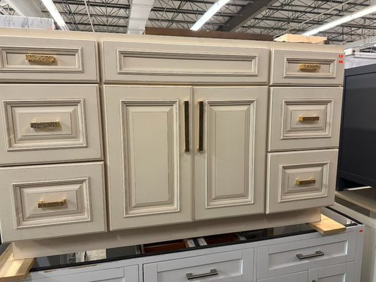 [CLEARANCE] 54" L-Antique White Single Sink Vanity [BASE ONLY]