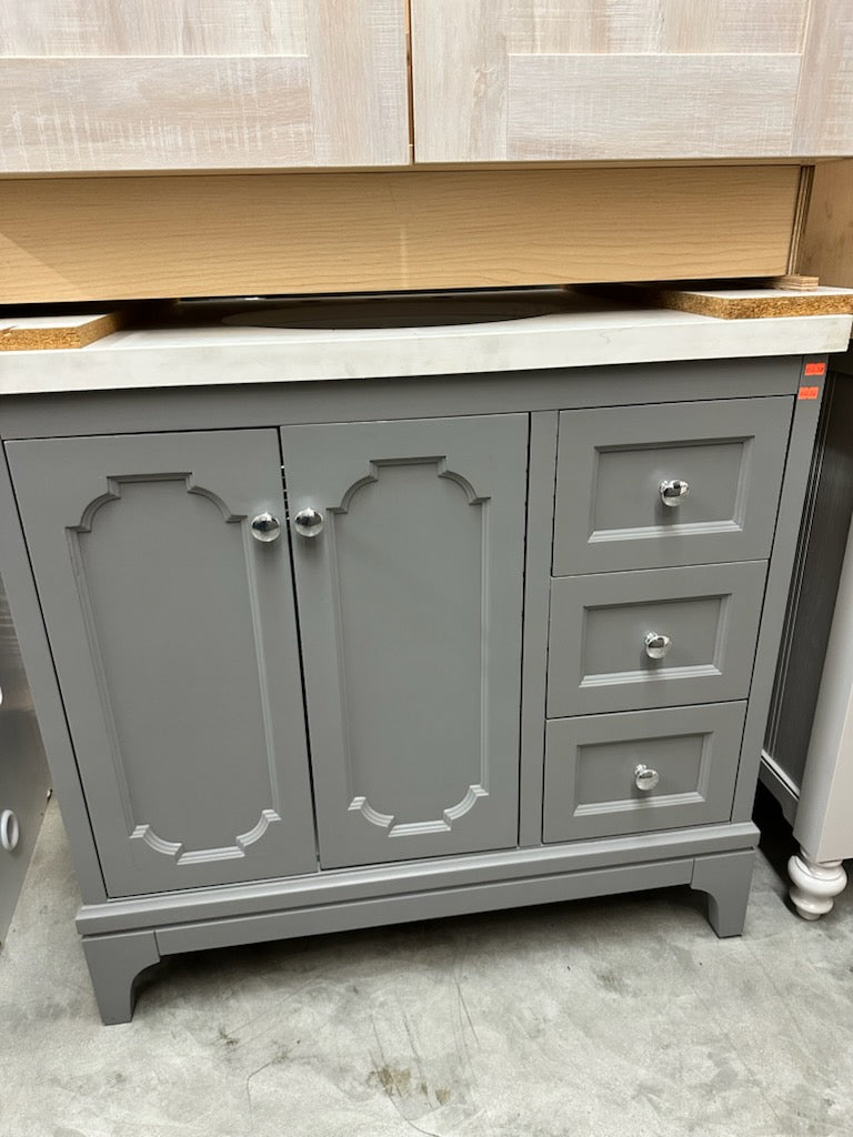[CLEARANCE] Water Creation Queen 36"W Wood Single Bathroom Vanity in Cashmere Gray [BASE ONLY]