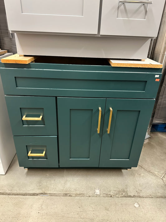 [CLEARANCE] 36" L-Forest Green Single Sink Vanity Drawer Left [BASE ONLY]