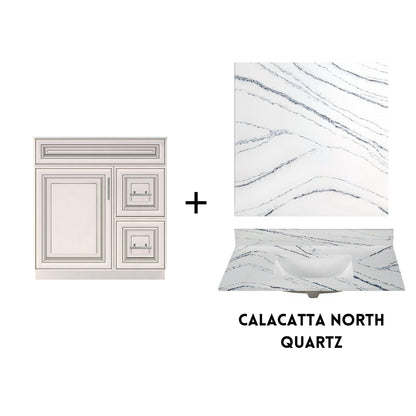 RTA Antique White Raised Panel 30" Freestanding Bathroom Vanity Combo Base with Optional Quartz or Ceramic Countertop