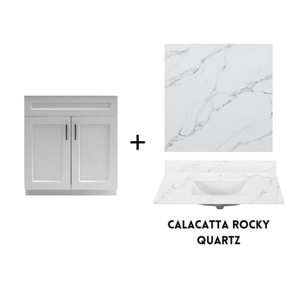 RTA White Shaker 30" Freestanding Bathroom Vanity Sink Base with Optional Quartz or Ceramic Countertop