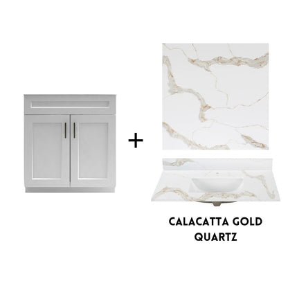 RTA White Shaker 30" Freestanding Bathroom Vanity Sink Base with Optional Quartz or Ceramic Countertop