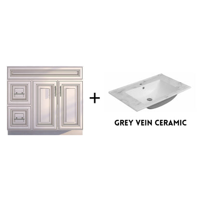 RTA Antique White Raised Panel Shaker 36" Freestanding Bathroom Vanity Combo Base with Optional Quartz or Ceramic Countertop