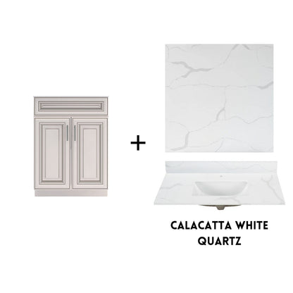 RTA Antique White Raised Panel 24" Freestanding Bathroom Vanity Sink Base with Optional Quartz or Ceramic Countertop