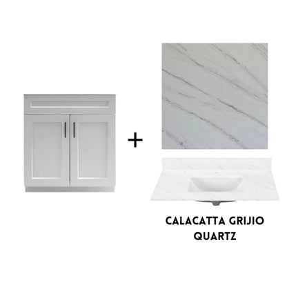 RTA White Shaker 30" Freestanding Bathroom Vanity Sink Base with Optional Quartz or Ceramic Countertop