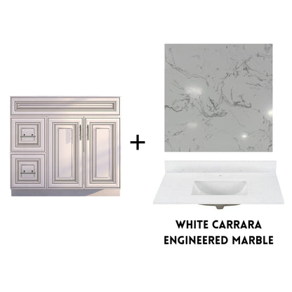 RTA Antique White Raised Panel Shaker 36" Freestanding Bathroom Vanity Combo Base with Optional Quartz or Ceramic Countertop