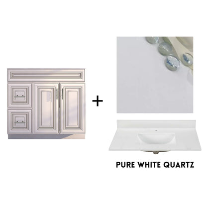 RTA Antique White Raised Panel Shaker 36" Freestanding Bathroom Vanity Combo Base with Optional Quartz or Ceramic Countertop