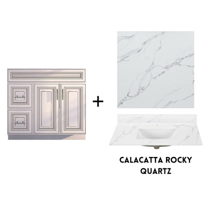 RTA Antique White Raised Panel Shaker 36" Freestanding Bathroom Vanity Combo Base with Optional Quartz or Ceramic Countertop
