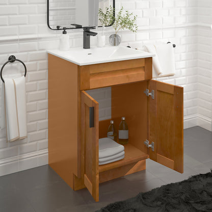 RTA Maple Shaker 24" Freestanding Bathroom Vanity Sink Base with Optional Quartz or Ceramic Countertop