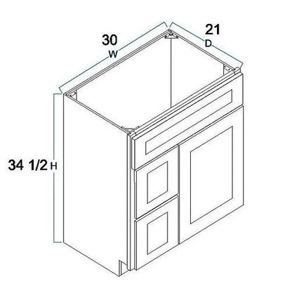 RTA Maple Walnut Raised Panel 30" Freestanding Bathroom Vanity Combo Base with Optional Quartz or Ceramic Countertop