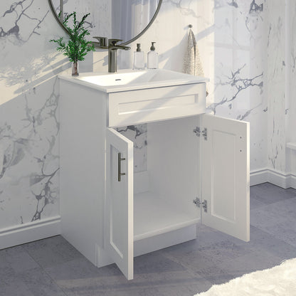 RTA White Shaker 24" Freestanding Bathroom Vanity Sink Base with Optional Quartz or Ceramic Countertop