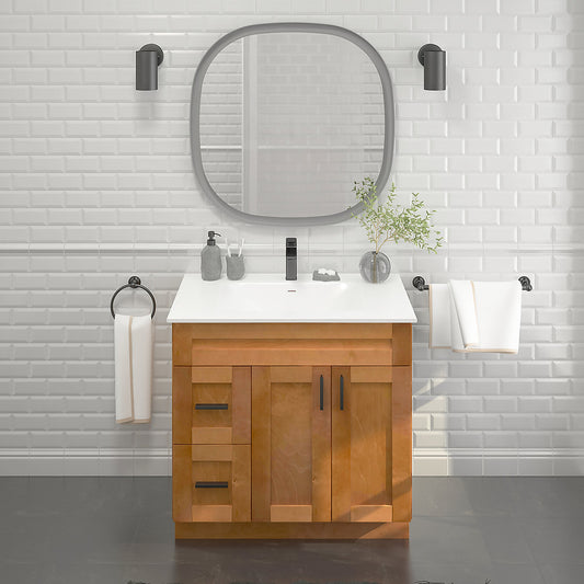 RTA Maple Shaker 36" Freestanding Bathroom Vanity Combo Base with Optional Quartz or Ceramic Countertop