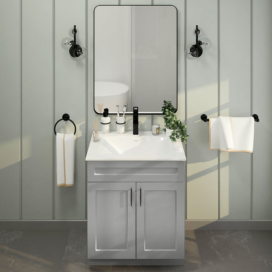RTA Light Grey Shaker 30" Freestanding Bathroom Vanity Sink Base with Optional Quartz or Ceramic Countertop