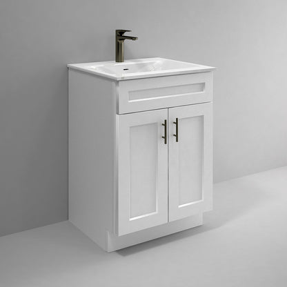 RTA White Shaker 24" Freestanding Bathroom Vanity Sink Base with Optional Quartz or Ceramic Countertop