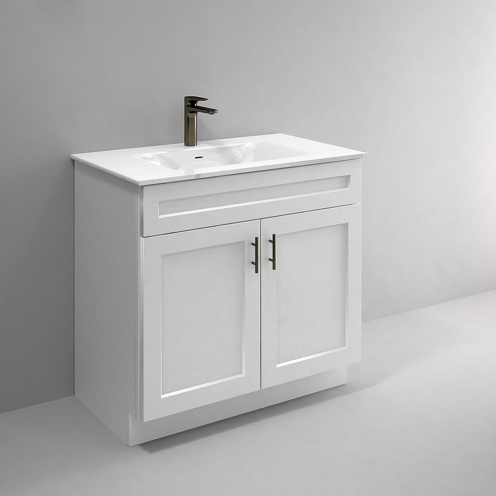 RTA White Shaker 36" Freestanding Bathroom Vanity Sink Base with Optional Quartz or Ceramic Countertop