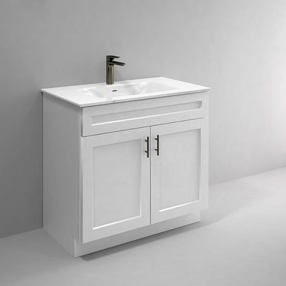 RTA White Shaker 36" Freestanding Bathroom Vanity Sink Base with Optional Quartz or Ceramic Countertop