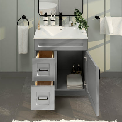 RTA Light Grey Shaker 30" Freestanding Bathroom Vanity Combo Base with Optional Quartz or Ceramic Countertop