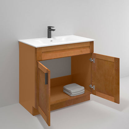 RTA Maple Shaker 36" Freestanding Bathroom Vanity Sink Base with Optional Quartz or Ceramic Countertop