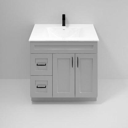 RTA Light Grey Shaker 36" Freestanding Bathroom Vanity Combo Base with Optional Quartz or Ceramic Countertop