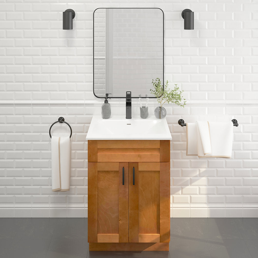 RTA Maple Shaker 24" Freestanding Bathroom Vanity Sink Base with Optional Quartz or Ceramic Countertop