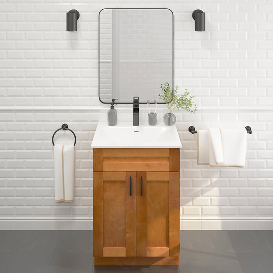 RTA Maple Shaker 24" Freestanding Bathroom Vanity Sink Base with Optional Quartz or Ceramic Countertop