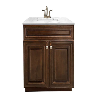 RTA Maple Walnut Raised Panel 24" Freestanding Bathroom Vanity Sink Base with Optional Quartz or Ceramic Countertop