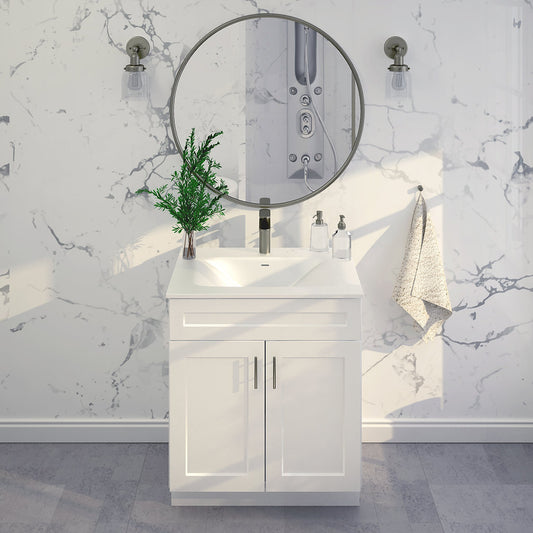 RTA White Shaker 30" Freestanding Bathroom Vanity Sink Base with Optional Quartz or Ceramic Countertop