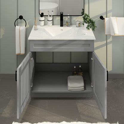 RTA Light Grey Shaker 36" Freestanding Bathroom Vanity Sink Base with Optional Quartz or Ceramic Countertop