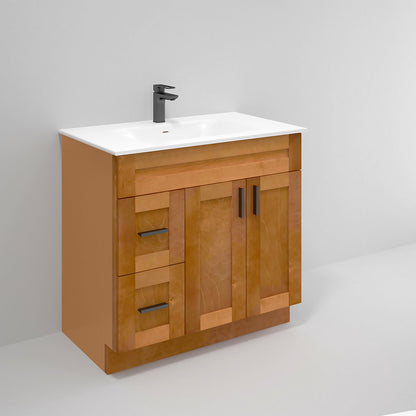 RTA Maple Shaker 36" Freestanding Bathroom Vanity Combo Base with Optional Quartz or Ceramic Countertop