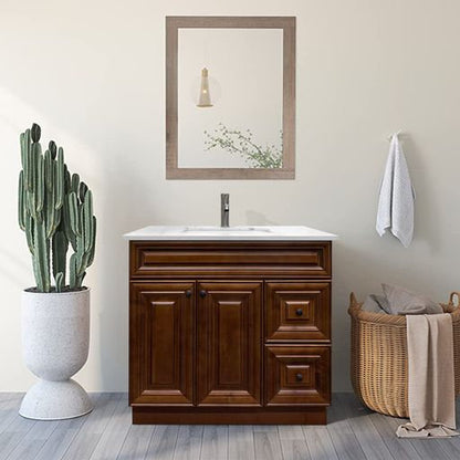 RTA Maple Walnut Raised Panel 36" Freestanding Bathroom Vanity Combo Base with Optional Quartz or Ceramic Countertop