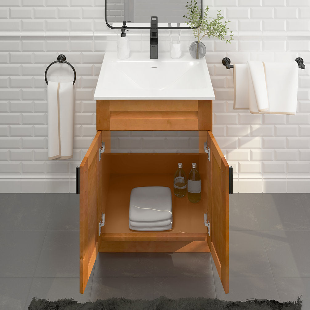 RTA Maple Shaker 24" Freestanding Bathroom Vanity Sink Base with Optional Quartz or Ceramic Countertop