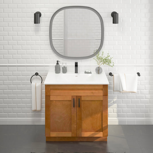 RTA Maple Shaker 36" Freestanding Bathroom Vanity Sink Base with Optional Quartz or Ceramic Countertop