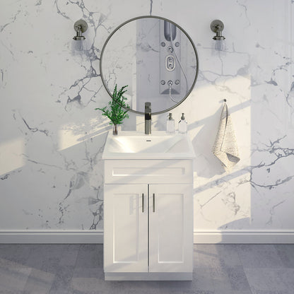 RTA White Shaker 24" Freestanding Bathroom Vanity Sink Base with Optional Quartz or Ceramic Countertop