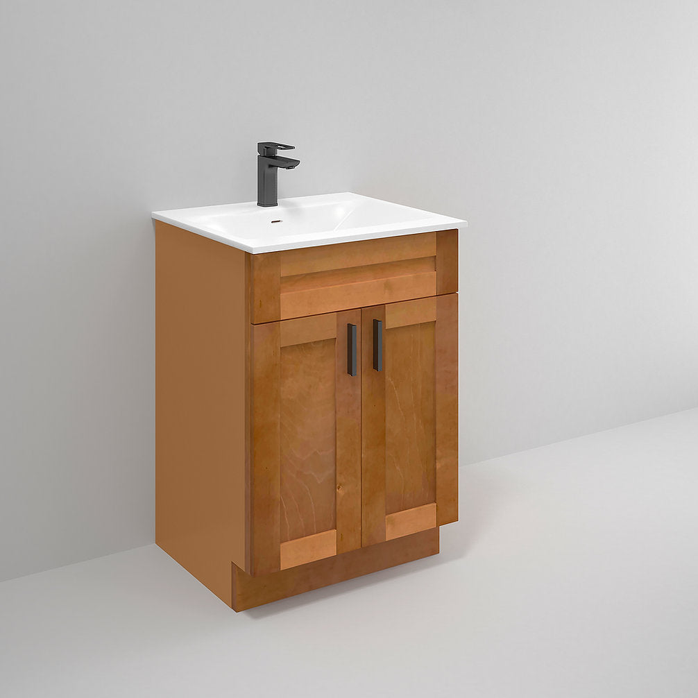 RTA Maple Shaker 24" Freestanding Bathroom Vanity Sink Base with Optional Quartz or Ceramic Countertop