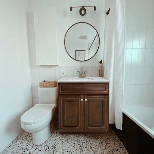 RTA Maple Walnut Raised Panel 30" Freestanding Bathroom Vanity Sink Base with Optional Quartz or Ceramic Countertop