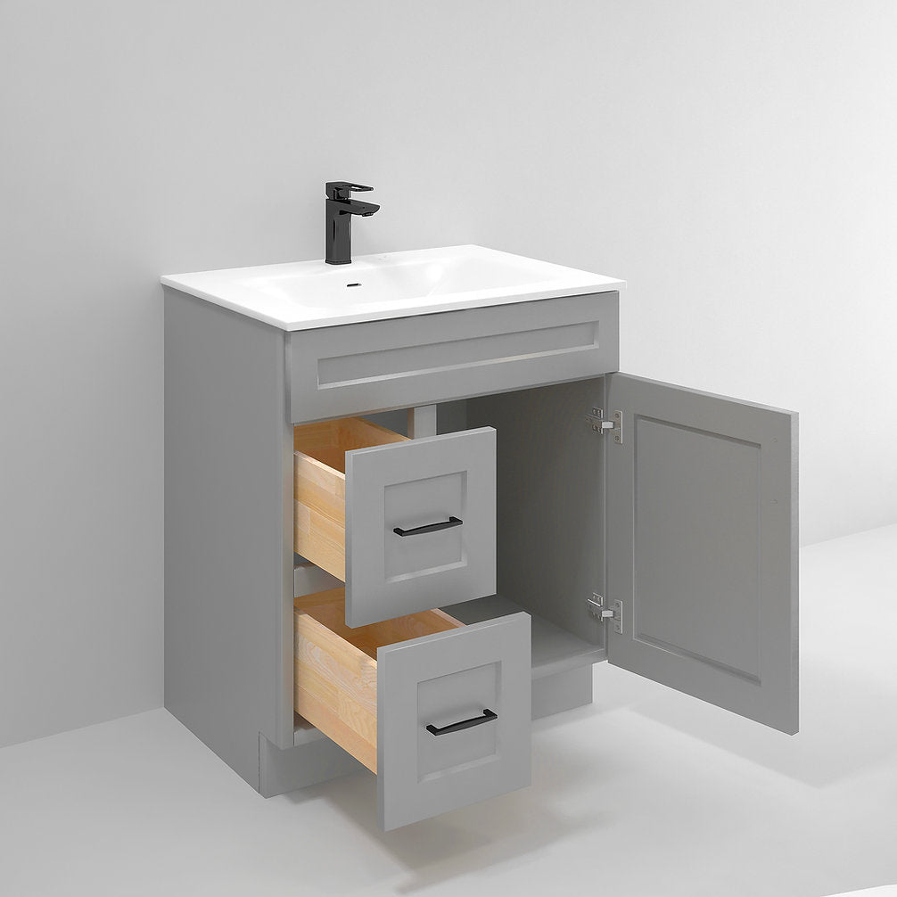 RTA Light Grey Shaker 30" Freestanding Bathroom Vanity Combo Base with Optional Quartz or Ceramic Countertop