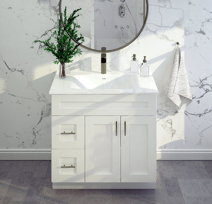 RTA White Shaker 36" Freestanding Bathroom Vanity Combo Base with Optional Quartz or Ceramic Countertop