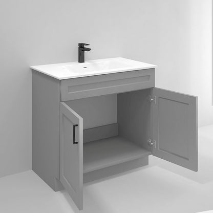 RTA Light Grey Shaker 36" Freestanding Bathroom Vanity Sink Base with Optional Quartz or Ceramic Countertop
