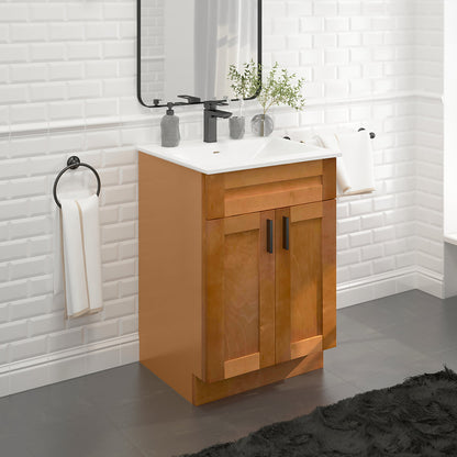 RTA Maple Shaker 24" Freestanding Bathroom Vanity Sink Base with Optional Quartz or Ceramic Countertop